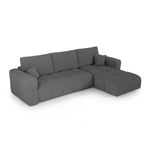 Premium Interiors - Rechthoekige hoekbank met slaapfunctie en opbergruimte VIBE - bouclé-stof grafietgrijs 286cm