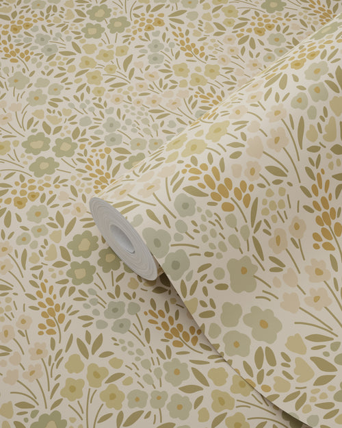 ESTAhome behang bloemetjes vergrijsd olijfgroen - 50 x 900 cm - 131457 - vtwonen shop