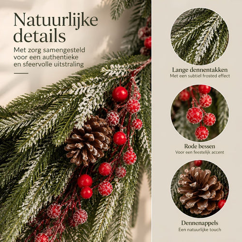 Mica Decorations Krans Dennenappel Groen - Kerstkrans met Rode Bessen en Dennenappels - Decoratieve Deurkrans voor Kerst - Gemaakt van Stevig
