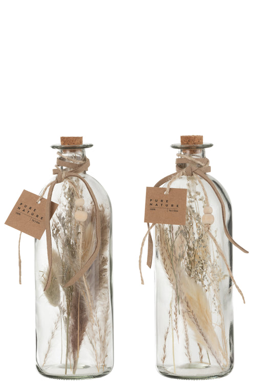 J-Line decoratie fles Gedroogde Bloemen - glas - naturel - large - 2 stuks - vtwonen shop