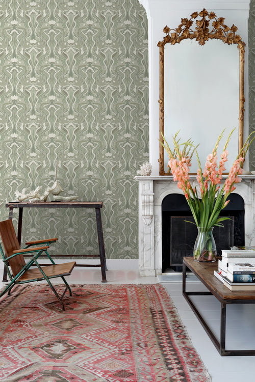 ESTAhome behang vintage bloemen in art nouveau stijl licht vergrijsd groen - 50 x 900 cm - 139897 - vtwonen shop