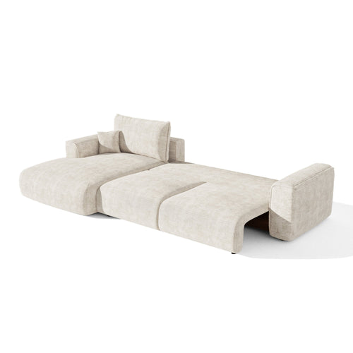 Premium Interiors - Linkshoekbank met slaapfunctie en opbergruimte COMO - corduroy crème 297cm