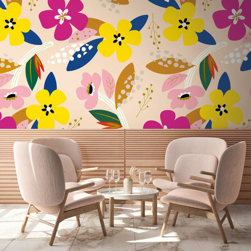 Livingwalls fotobehang bloemen meerkleurig, beige, geel, lila paars en blauw - 159 x 280 cm - AS-392091 - vtwonen shop