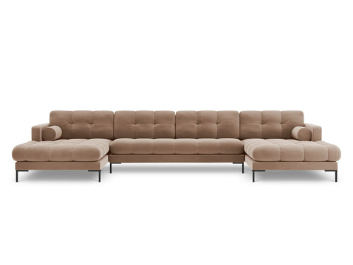 Cosmopolitan Design Panoramische bank Bali 7-zits, flueel, beige - 185x383x75cm