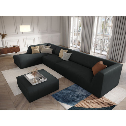 Cosmopolitan Design - Modulaire hoekbank links Siena 5-zits, ribfluwelen zwart - 180x366x69cm