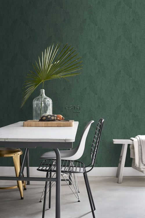 ESTAhome behang getekende bladeren donkergroen - 53 cm x 10.05 m - 139449