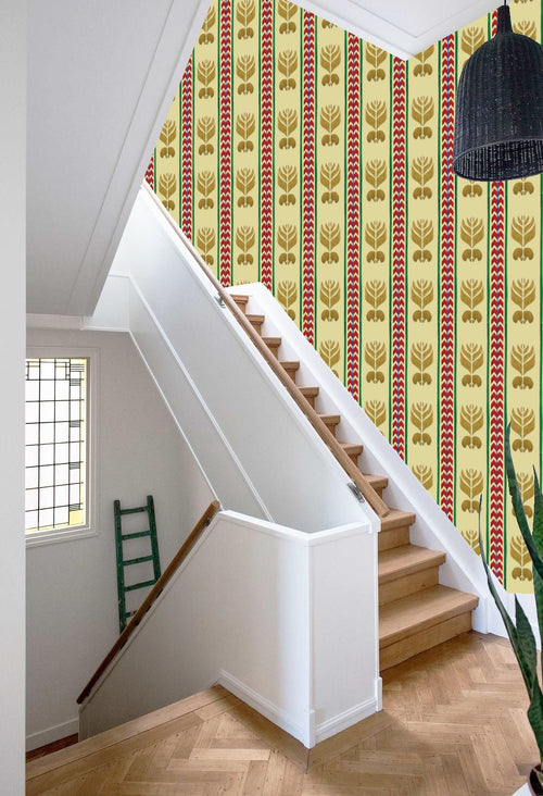 Catchii Behang Ikat Stripes pastel green/yellow - vtwonen shop