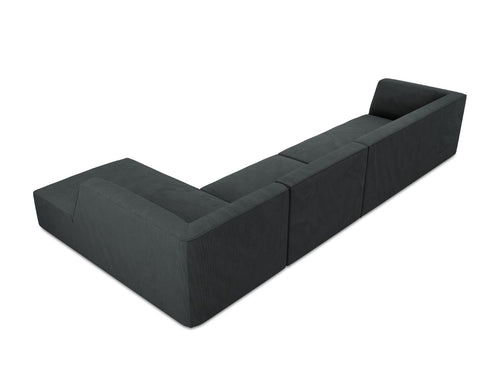 Micadoni rechter hoekbank Ruby 5-zits, ribfluwelen, zwart - 180x366x69cm