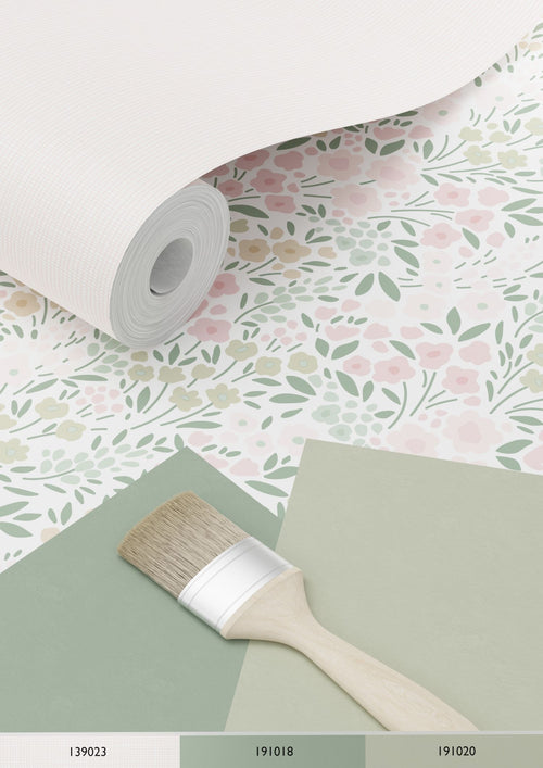 ESTAhome behang bloemetjes zacht roze en groen - 53 cm x 10.05 m - 139532