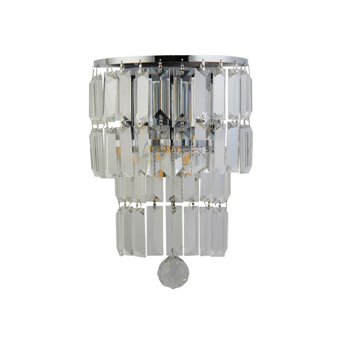 Searchlight Empire 2-lichts wandlamp, chroom met helder kristal