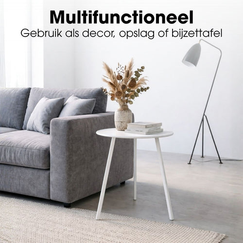 MMica Decorations Seatle Bijzettafel voor Buiten - Salontafel Rond - Plantentafel en Koffietafel - H45 x D38 cm - IJzer - Wit