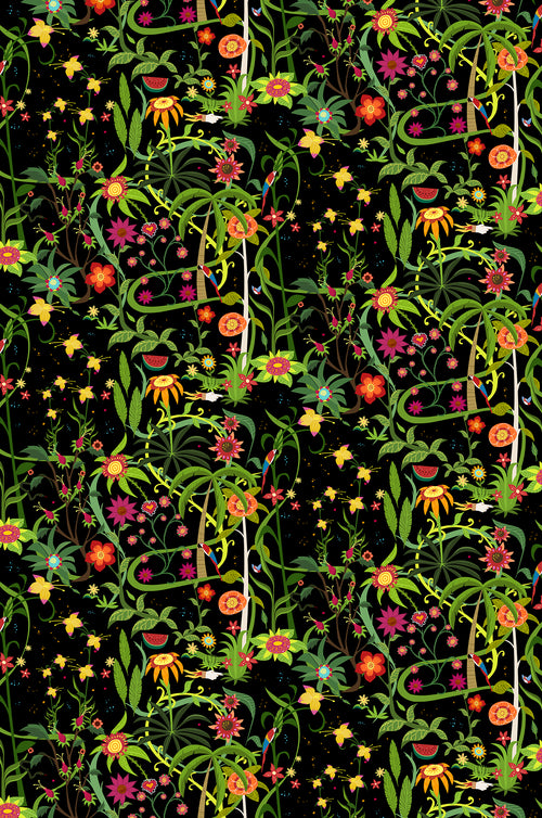 Walls4You fotobehang tropische bloemen zwart en meerkleurig - 300 x 212 cm - 640099