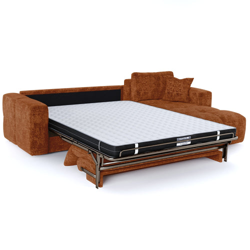 Premium Interiors - Rechthoekige hoekbank met snelle slaapfunctie VIBE - gewaafd fluweel terracotta 286cm