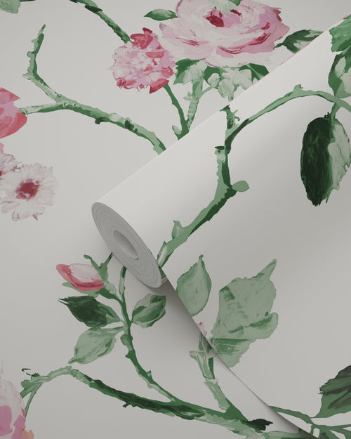 Origin Wallcoverings behang bloemen roomwit, roze en groen - 53 cm x 10,05 m - 347434 - vtwonen shop