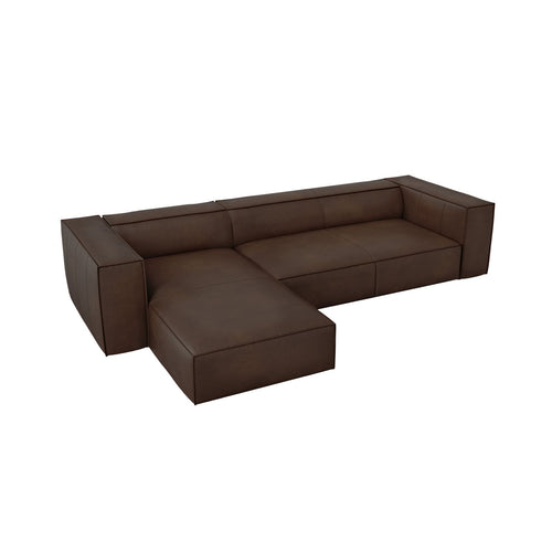 Cosmopolitan Design - Linker hoekbank Turin 5-zits, echt leer donkerbruin - 173x290x68cm