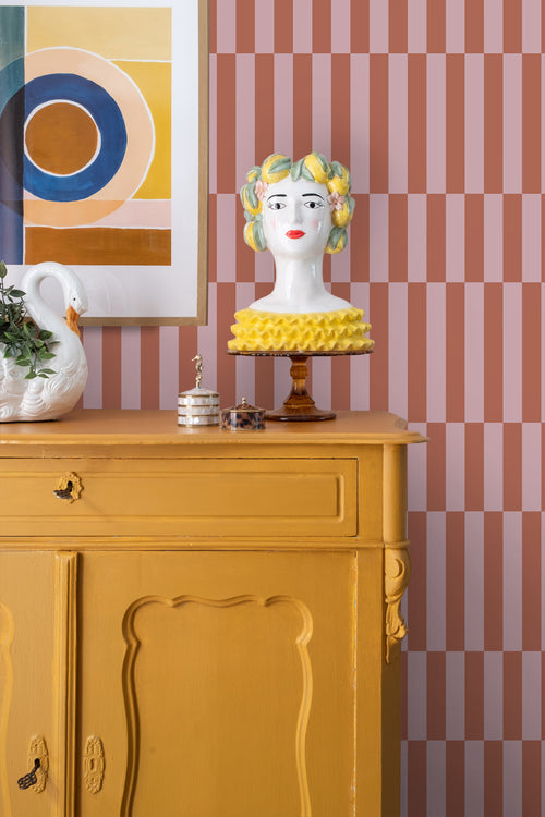 ESTAhome behang strepen terracotta en oudroze - 53 cm x 10.05 m - 131216