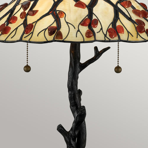 Tischleuchte im Tiffany-Stil Valiant Bronze, Kunstglasschirm 2x E27
