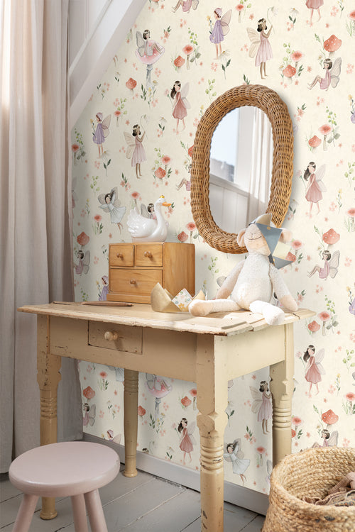 ESTAhome behang elfjes roze en beige - 50 x 900 cm - 131342 - vtwonen shop