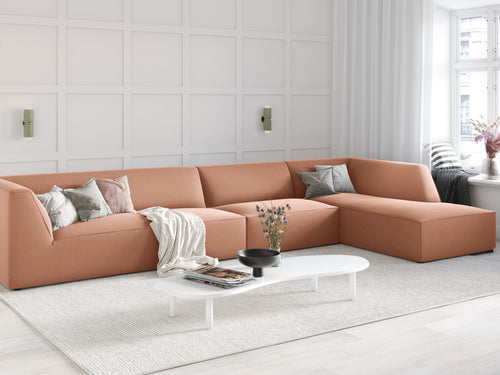 Micadoni rechter hoekbank Ruby 5-zits, flueel, roze - 180x366x69cm