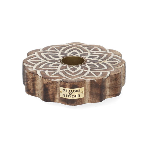 Return to Sender Kandelaar Ø 9,5 cm mangohout met bloemmotief - vtwonen shop