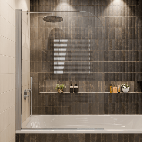 LOMAZOO badwand Palmas - draaibaar - anti kalk nano coating - helder glas - chroom - 100 x 140 cm