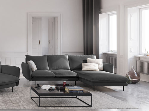 Cosmopolitan Design rechter hoekbank Vienna 5-zits, structurele stof, donkergrijs - 170x255x95cm