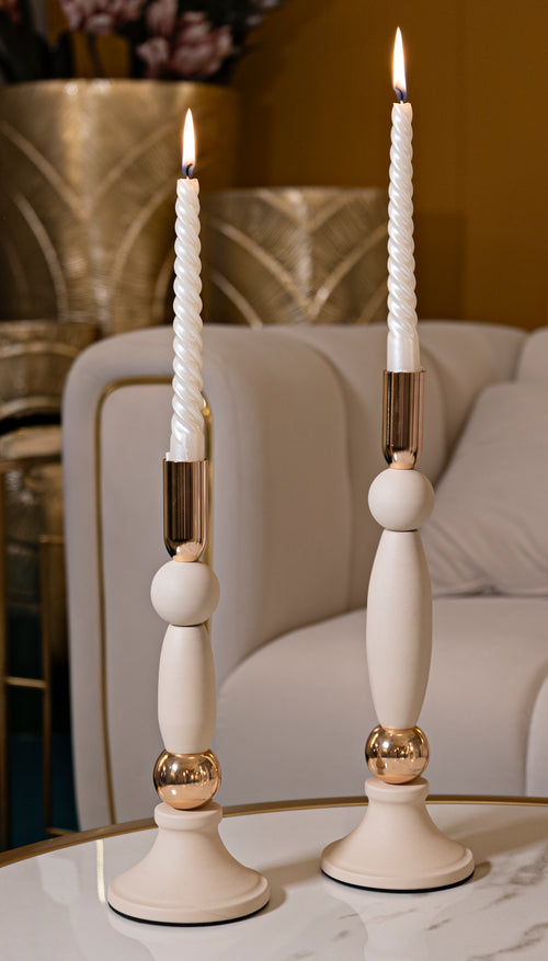 Mauro Ferretti kaarsenhouder - set van 2 - crème/goud