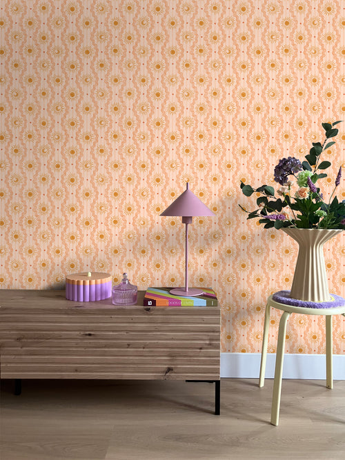 ESTAhome behang retro ornamenten roze, oranje en geel - 50 x 900 cm - 131715
