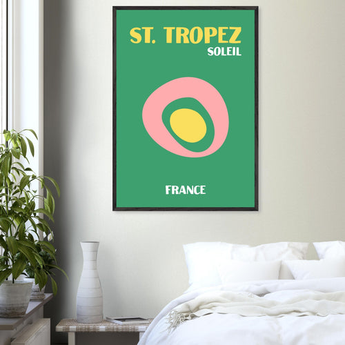 Artfulprints Poster met Lijst Frankrijk - St. Tropez   - A4 21x29.7 cm - Groen