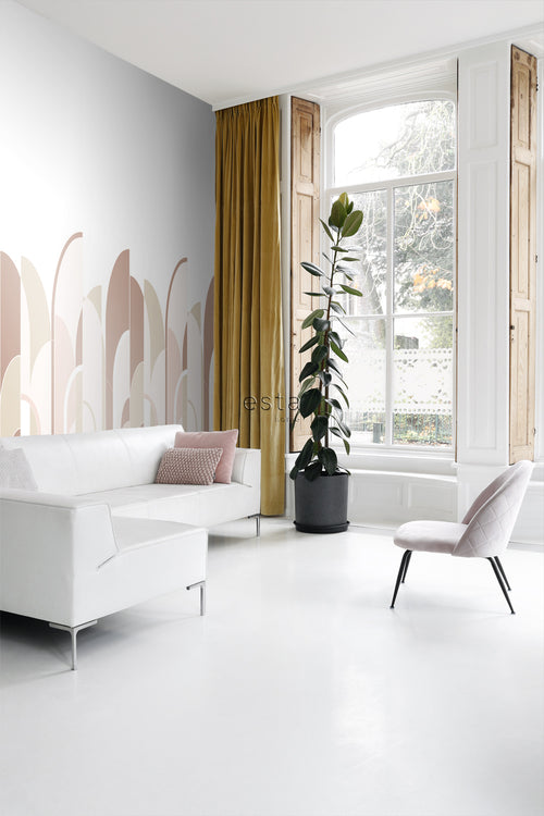 ESTAhome fotobehang art deco motief terracotta en zacht roze - 150 x 279 cm - 158959 - vtwonen shop