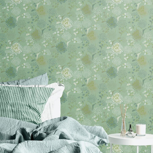 Livingwalls behang bloemmotief groen en wit - 53 cm x 10.05 m - AS-389004
