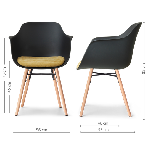 Nolon Nena-Liz eetkamerstoel zwart met warm oker zitkussen - houten onderstel