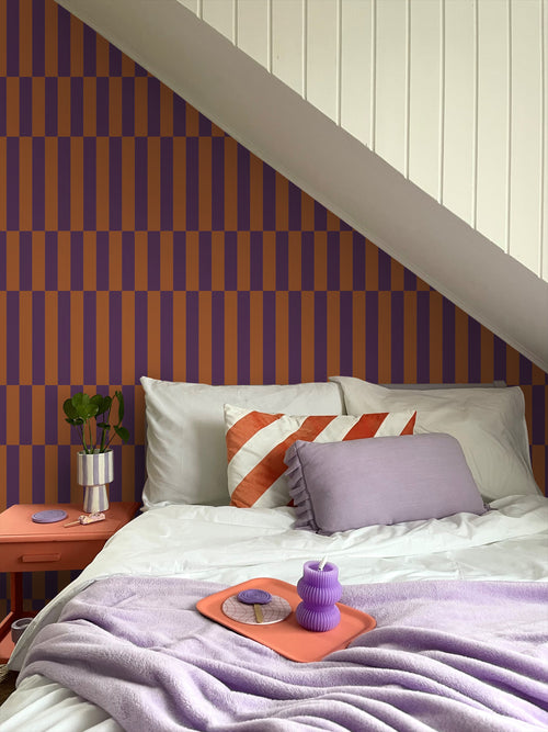 ESTAhome behang strepen terracotta en donker paars - 50 x 900 cm - 131424 - vtwonen shop