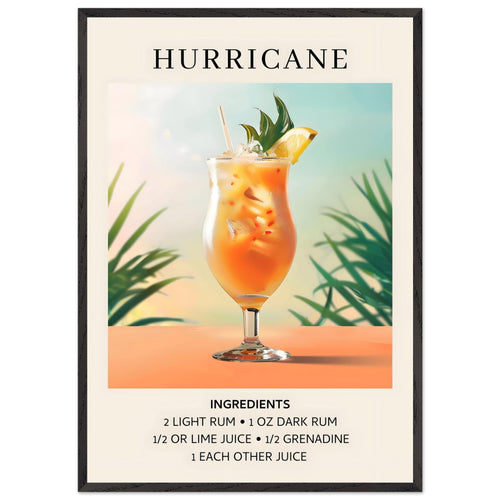 Artfulprints Poster met Lijst Hurricane cocktail - Ingrediënten   - 70x100 cm - Meerkleurig