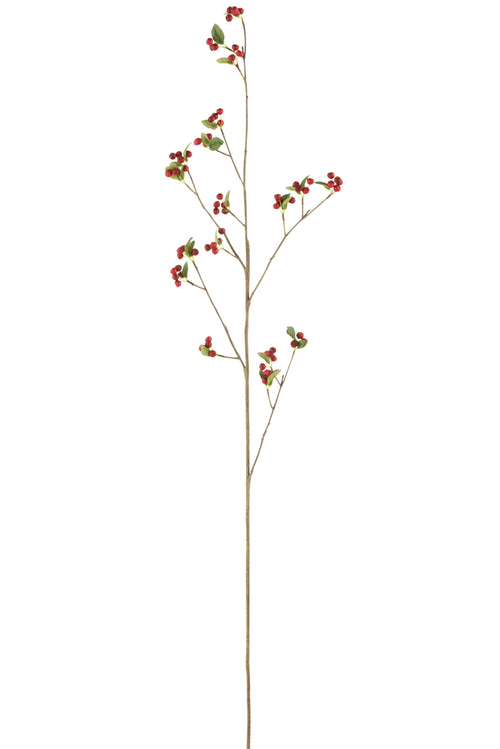 J-Line decoratie tak Bessen Fijn - kunststof - rood/groen - medium - 8 stuks