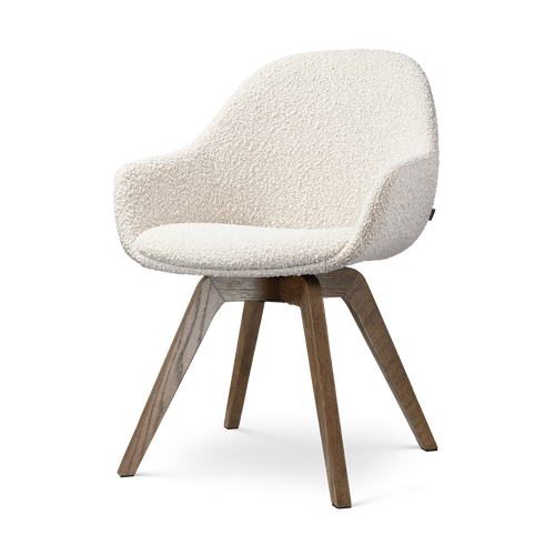 Nolon Noor-Mae draaibare eetkamerstoel bouclé beige - walnoot houten onderstel