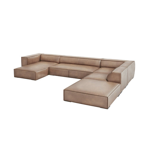 Cosmopolitan Design - Panoramische hoekbank rechts Turin 6-zits, echt leer donkerbeige - 270x365x68cm