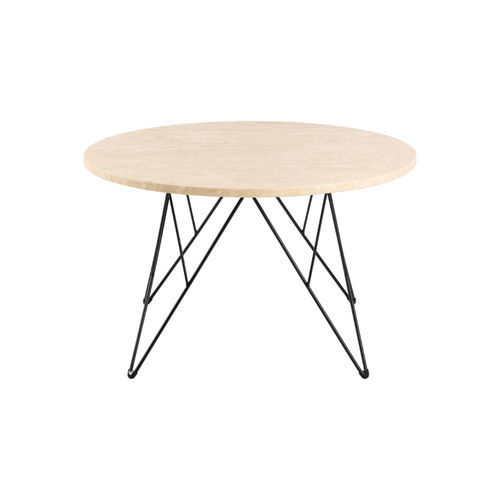 Rebellenclub Salontafel Broome - ø80 - Travertin Look Met Zwart Stalen Poten