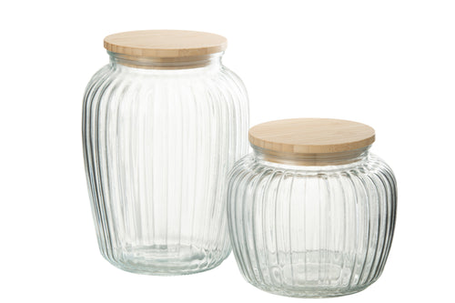 J-Line voorraadpot Louis - glas/bamboe - transparant/naturel - large - vtwonen shop