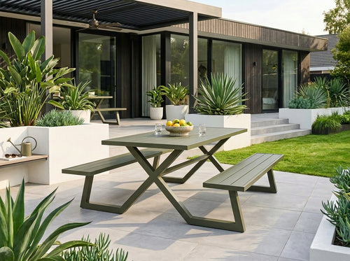 MaximaVida luxe aluminium picknicktafel Dex 200 cm olijfgroen met exclusieve omlijsting