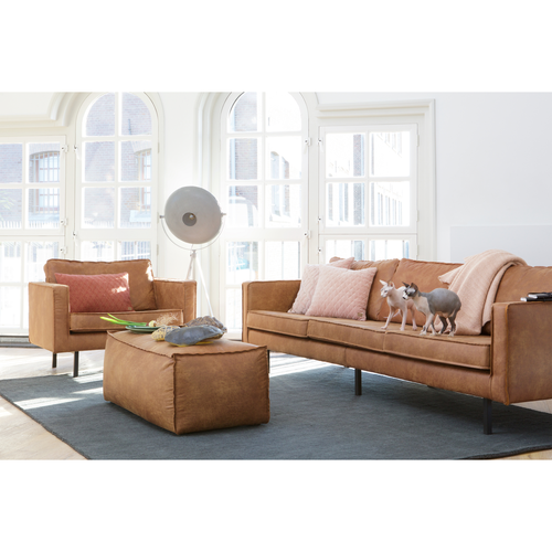 BePureHome poef Rodeo - Recycle Leer - Cognac  - 43x120x60 - vtwonen shop