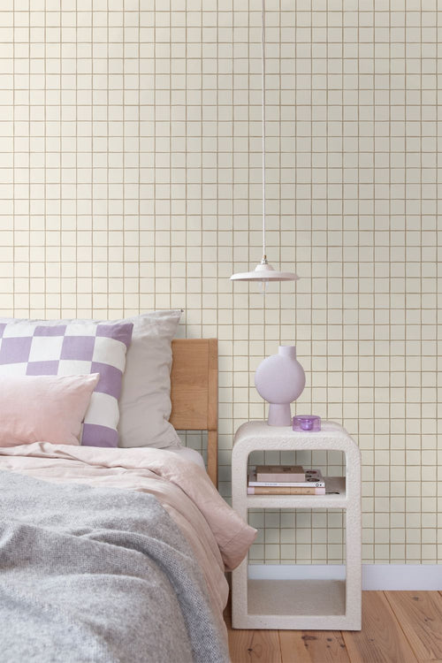 ESTAhome behang geblokt motief beige en bruin - 50 x 900 cm - 131929
