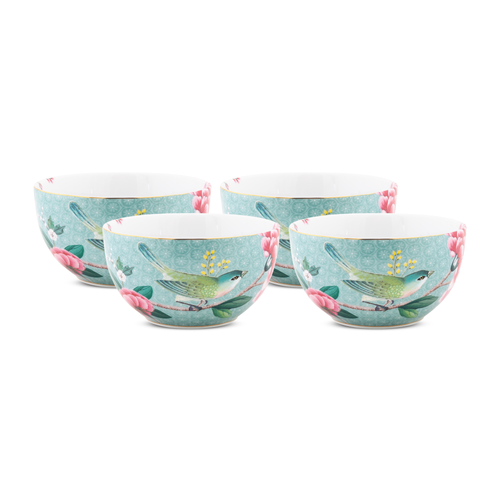 Pip Studio Blushing Birds Kommen - Servies - Set van 4 schaaltjes - Blauw - 12cm - vtwonen shop