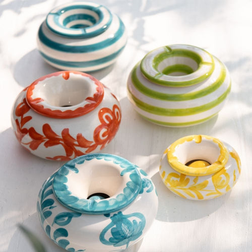 J-Line asbak Granada Stripes - keramiek - wit/geel - large