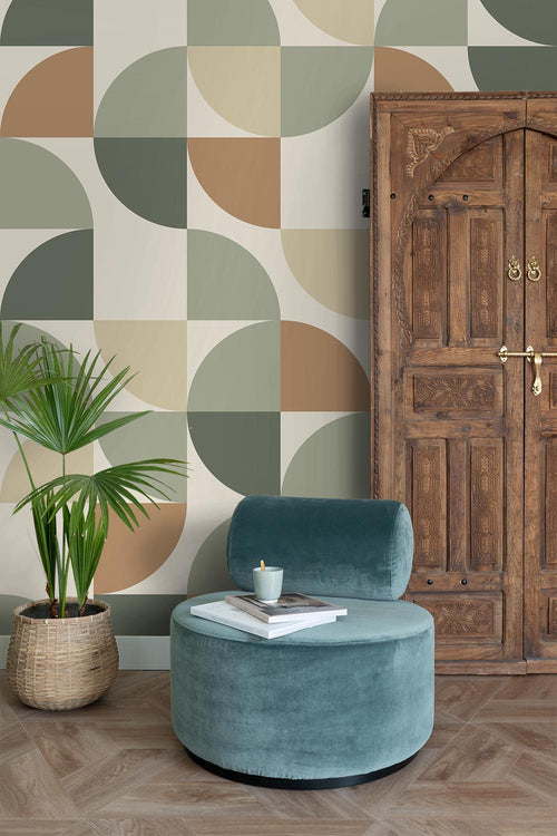 ESTAhome fotobehang geometrische vormen grijs, beige en groen - 250 x 279 cm - 159388 - vtwonen shop