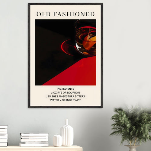 Artfulprints Poster met Lijst Old Fashioned cocktail - Ingrediënten   - 50x70 cm - Zwart