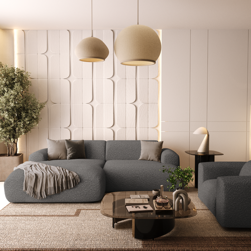 Sia Home - Hoekbanken links MYRA - Bouclette stof - Grafiet grijs - 266cm