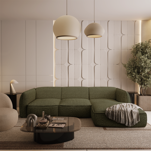 Sia Home - Rechte hoekbanken LIVIA - Bouclette stof - Olijfgroen - 272cm - vtwonen shop