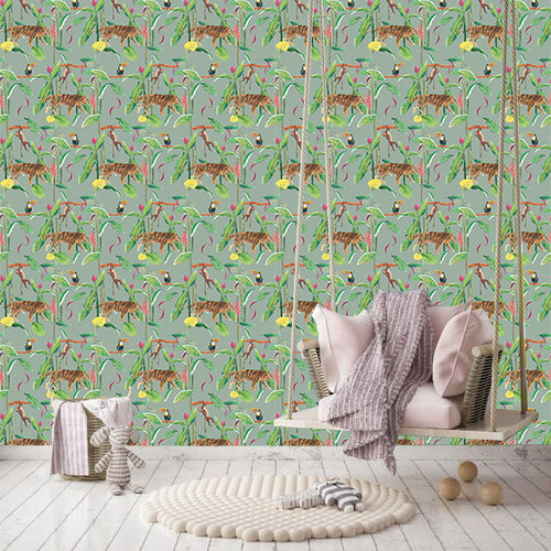 Catchii Behang Tiger Jungle groen blauw - vtwonen shop