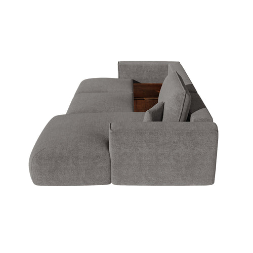 Premium Interiors - Rechthoekige hoekbank met slaapfunctie en opbergruimte COMO - bouclé-stof grafietgrijs 297cm